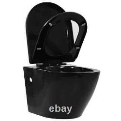 VidaXL Wall Hung Toilet Black WC Pan Soft Close Seat Ceramic Concealed Cistern