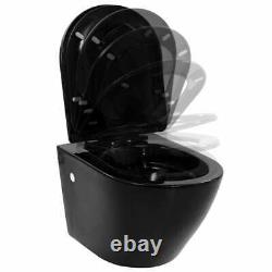 VidaXL Wall Hung Toilet Black WC Pan Soft Close Seat Ceramic Concealed Cistern