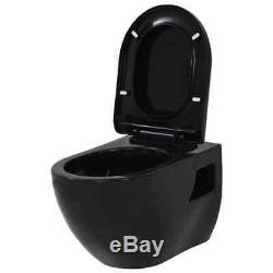 VidaXL Wall-Hung Toilet Ceramic Black Home Bathroom Furniture WC Seat Fixture