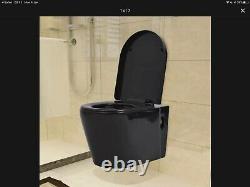 VidaXL Wall Hung Toilet Ceramic Black & Soft Close Lid NEW Contemporary Modern