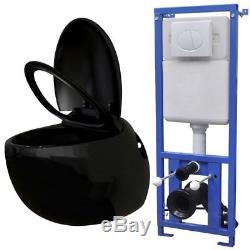 VidaXL Wall Hung Toilet Egg Design with Concealed Cistern Black Height-adjustable