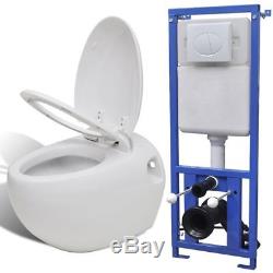 VidaXL Wall Hung Toilet Egg Design with Concealed Cistern White Height-adjustable