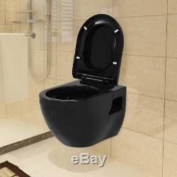 VidaXL Wall-Hung Toilet with Concealed Cistern Ceramic Black Bathroom Fixture