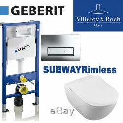 Villeroy&Boch Subway Rimless Toilet +Soft Slim Seat+GEBERIT UP100 WC Frame+Plate