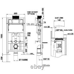 WC Toilet Frame Universal Wall Hung Concealed Cistern Chrome Button Dual Flush