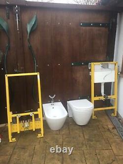 Wall Hung Basin Toilet With Frame Cistern. & Matching Bidet