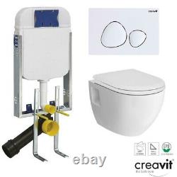 Wall Hung Cistern Frame White Dual Flush Plate WC Toilet Pan & Soft Close Seat