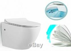 Wall Hung Compact Wc Toilet Rimless Pan With Slim Soft Closing Easy Release Seat