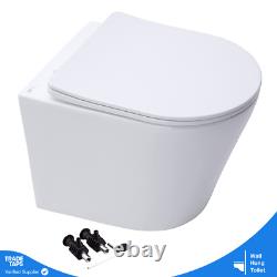 Wall Hung ECO Rimless Toilet WC Pan with Soft Close Slim Seat Hidden Fixation