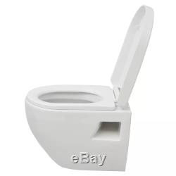 Wall Hung Mounted Toilet with Soft-close Seat Ceramic Plastic Bathroom WC White