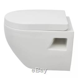 Wall Hung Mounted Toilet with Soft-close Seat Ceramic Plastic Bathroom WC White