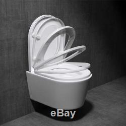 Wall Hung Rimless Ceramic Toilet Bathroom Soft Close Seat Easy Clean