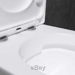 Wall Hung Rimless Ceramic Toilet Bathroom Soft Close Seat Easy Clean