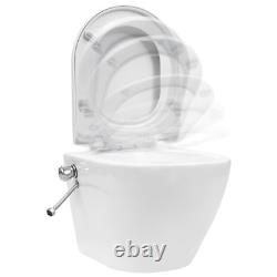 Wall Hung Rimless Ceramic Toilet with Bidet Function Save Space Design (White)