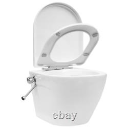 Wall Hung Rimless Ceramic Toilet with Bidet Function Save Space Design (White)