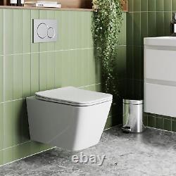 Wall Hung Rimless Square Toilet Pan Soft Close Seat Gloss White Bathroom Modern
