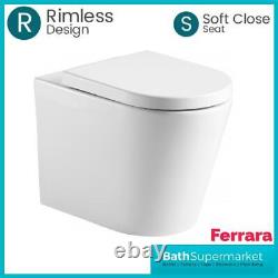 Wall Hung Rimless Toilet Pan WC and Soft Close Seat Ferrara