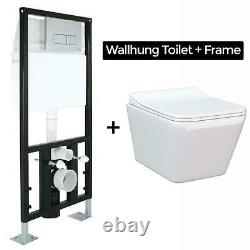 Wall Hung Rimless Toilet Pan and Soft Close Seat with Framed Cistern Inton