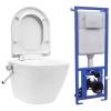 Wall Hung Rimless Toilet With Concealed Cistern Ceramic Floating Toilet Vidaxl