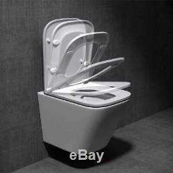 Wall Hung Square Bathroom Toilet With Soft Close Seat Rimless Design