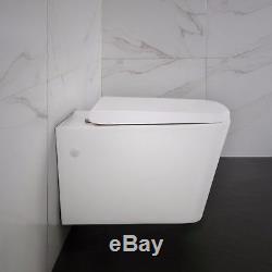 Wall Hung Toilet Back to Wall Bathroom Square WC Pan White Ceramic Soft Close