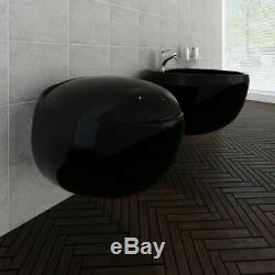 Wall Hung Toilet & Bidet Set Black Ceramic S6D4