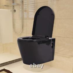 Wall Hung Toilet Black WC Pan Soft Close Seat Ceramic Concealed Cistern