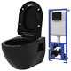 Wall Hung Toilet Black Wc Pan Soft Close Seat Ceramic Concealed Cistern Vidaxl