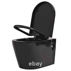 Wall Hung Toilet Black WC Pan Soft Close Seat Ceramic Concealed Cistern vidaXL