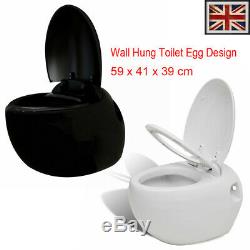 Wall Hung Toilet Egg Design Concealed Cistern Bathroom White/Black 59x41x39 cm