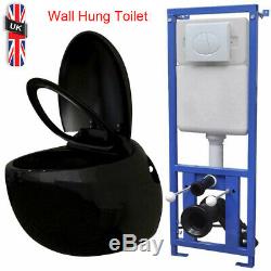 Wall Hung Toilet Egg Design with Concealed Cistern Black Bathroom WC 41x59x39 cm