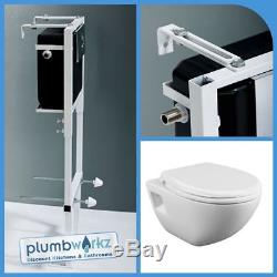 Wall Hung Toilet Mounted Bathroom Ceramic White BTW Adjustable Concealed Cistern