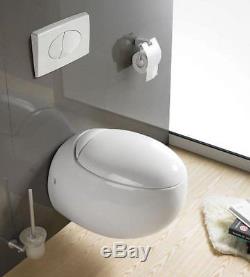 Wall Hung Toilet Pan Modern Egg Pod Ceramic Bathroom WC Short Projection White