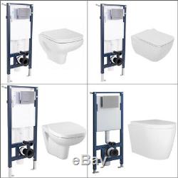 Wall Hung Toilet Soft Close Seat WC Pan BTW Concealed Cistern Adjustable Frame