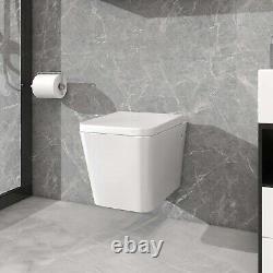 Wall Hung Toilet Square WC Pan & UF Soft Close Seat Gloss White Ceramic