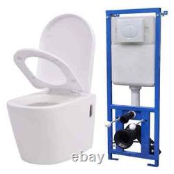 Wall Hung Toilet WC Mounted Bathroom Seat Ceramic Adjustable Concealed Cistern