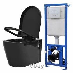 Wall Hung Toilet WC Set Bathroom Adjustable Frame/Concealed Cistern White/Black
