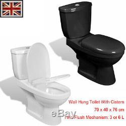 Wall Hung Toilet With Cistern Bathroom WC Soft Close Seat White/Black 70x40x76cm