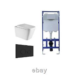Wall Hung Toilet with Soft Close Seat Wall Hanging Frame Cistern and Black Flush