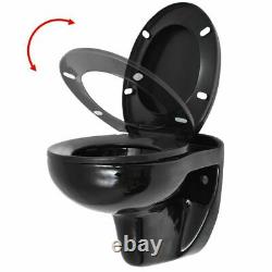 Wall-Hung Toilet with Soft-Close System Seat Ceramic Bathroom WC Black/White