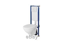 Wall Hung Toilets Floating White Soft Close Seat + Pan WC + BASE CIRCLE button