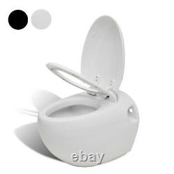 Wall Hung WC Toilet Unique Egg Design Soft Close Rimless Seat White Black Modern