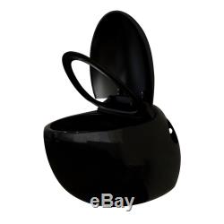 Wall Hung WC Toilet Unique Egg Design Soft Close Rimless Seat White Black Modern
