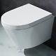 Wall Mount Toilet D Shape White Gloss Ceramic Pan With Cloakroom Soft Close Seat