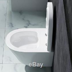 Wall Mount Toilet D Shape White Gloss Ceramic Pan With Cloakroom Soft Close Seat