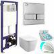 Wc Frame + Cistern + Flush Plate + Wall Hung Rimless Toilet + Soft Closing Seat
