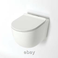 White Bathroom Wall Hung Round Rimless Toilet WC Pan Soft Close Seat 360 x 520mm