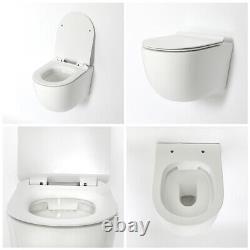 White Bathroom Wall Hung Round Rimless Toilet WC Pan Soft Close Seat 360 x 520mm