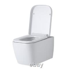 White Bathroom Wall Hung Square Toilet WC Pan Soft Close Seat 350 x 510mm