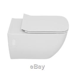 White Ceramic Bathroom Rimless Wall Hung Toilet Pan with Soft Close Seat Edge